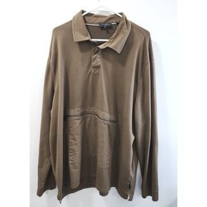 Ted Baker London Mens Brown Long Sleeve Utility Polo Shirt Zip Pocket Size 7 XXL